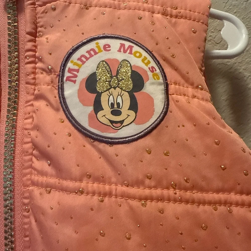 Disney Minnie Mouse Sparkly Pink Puffer Vest Jacket with ears Size 3T